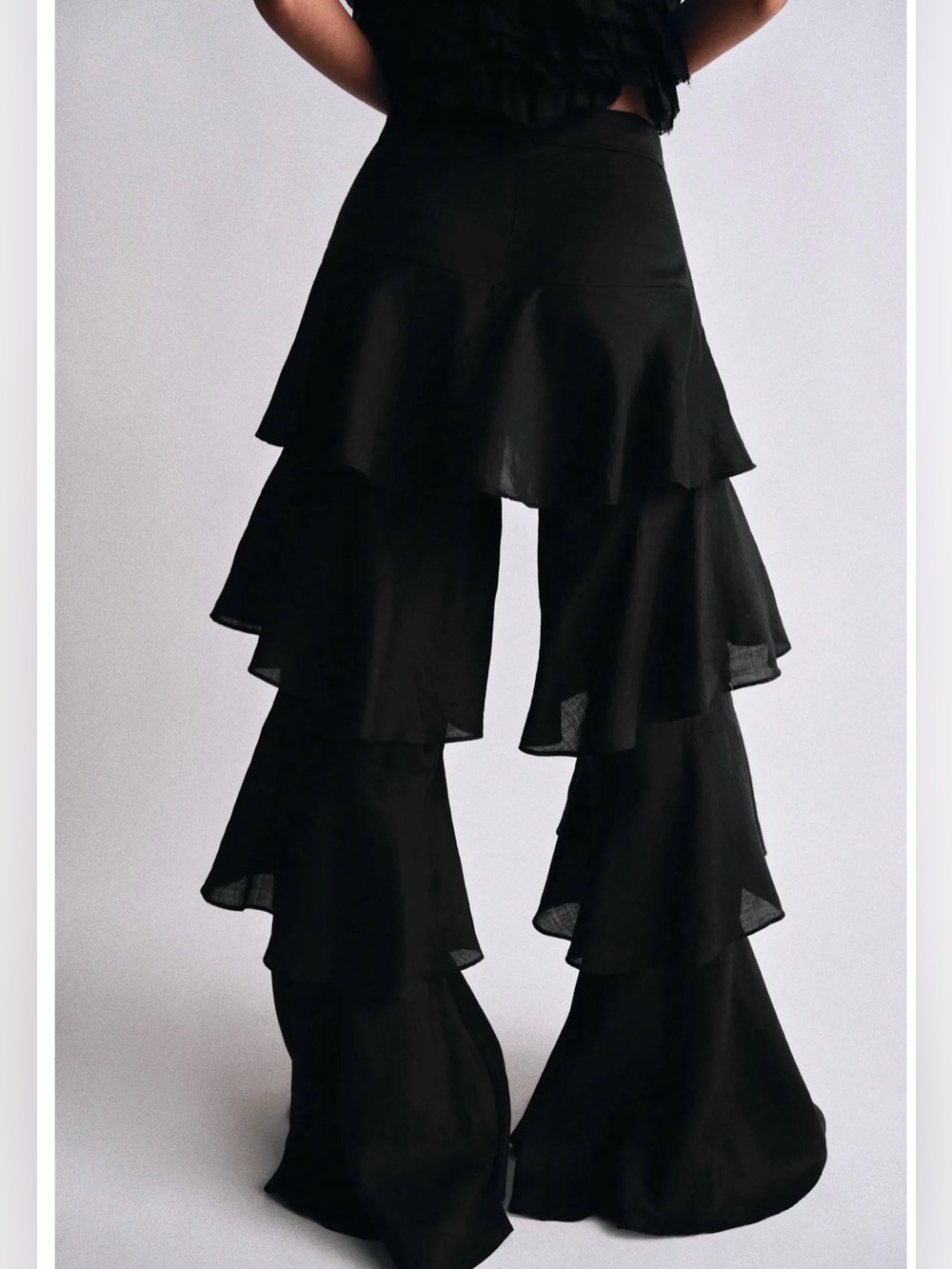 NWT Zara Collection Women’s Ramie Ruffled Pants Flowy Small Black 5344/051 - Picture 4 of 16